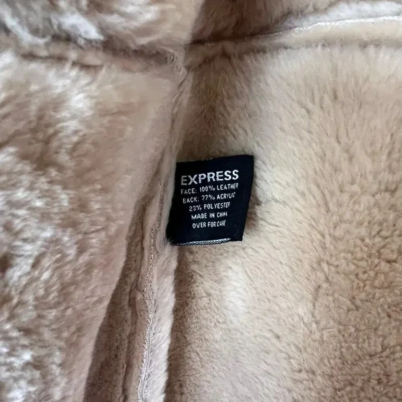 Express Y2K Vintage Suede Leather Faux Fur Lined Winter Coat Medium - Picture 14 of 15